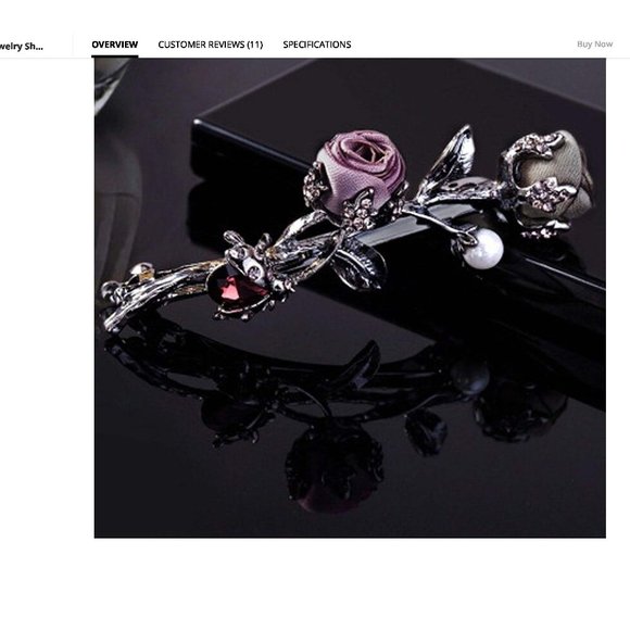 Mauve & Olive Silk Petite Roses Barrette with Pearl an Garnet Crystal - Picture 3 of 8